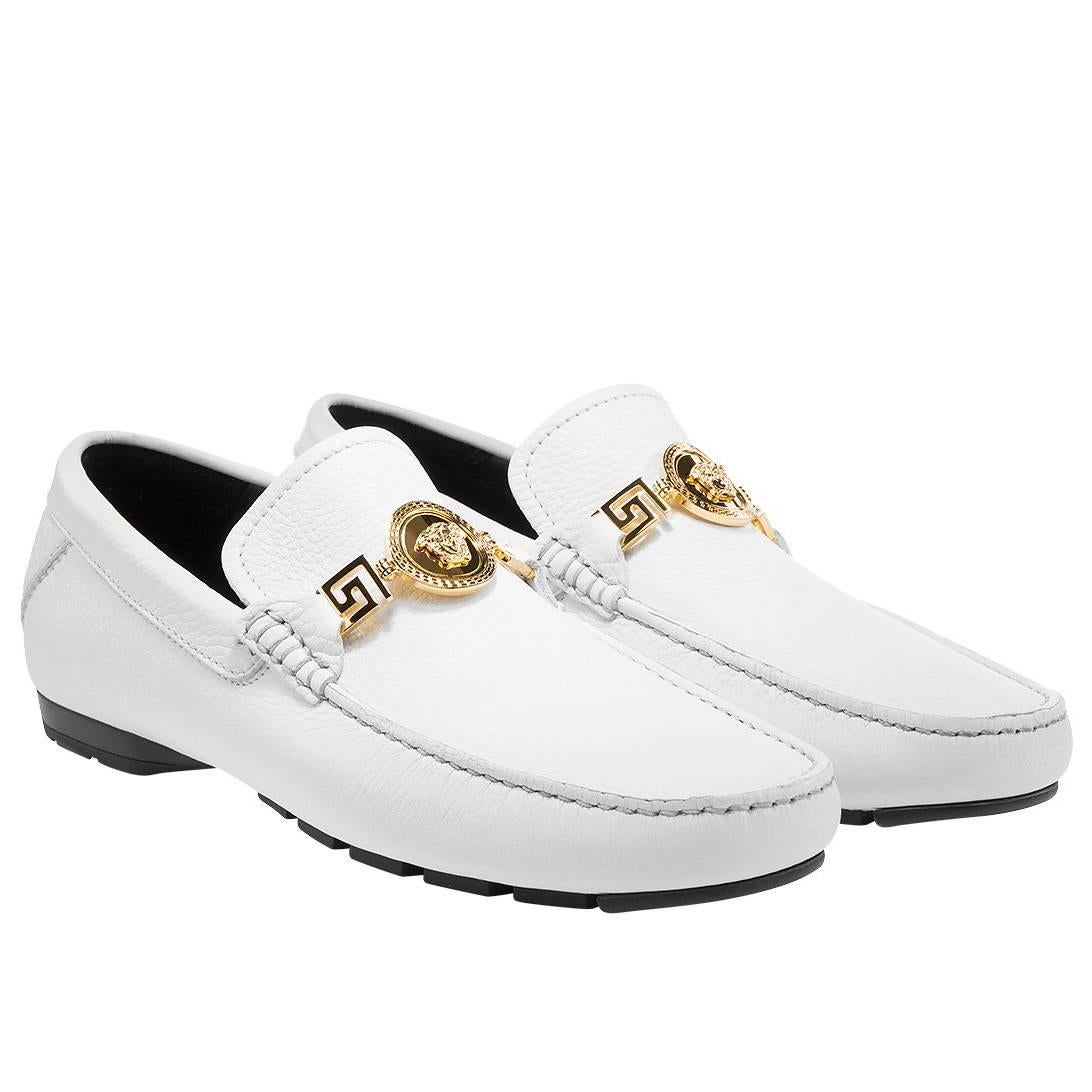Versace White Deer Skin Signature Loafers Shoes **as seen in movie