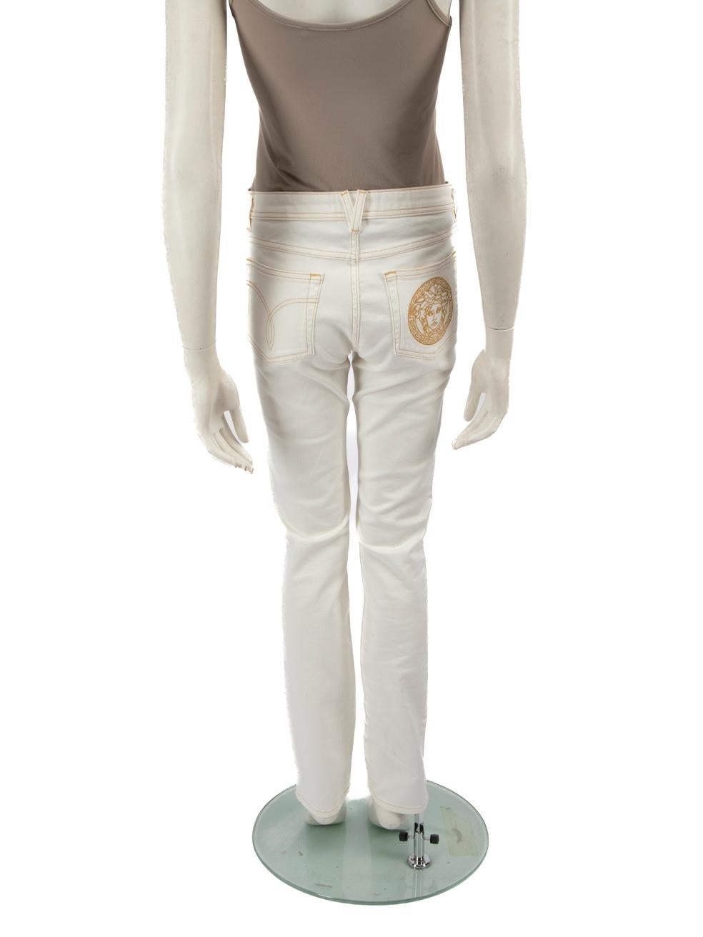Gray Versace White Denim Gold Stitch Jeans Size M