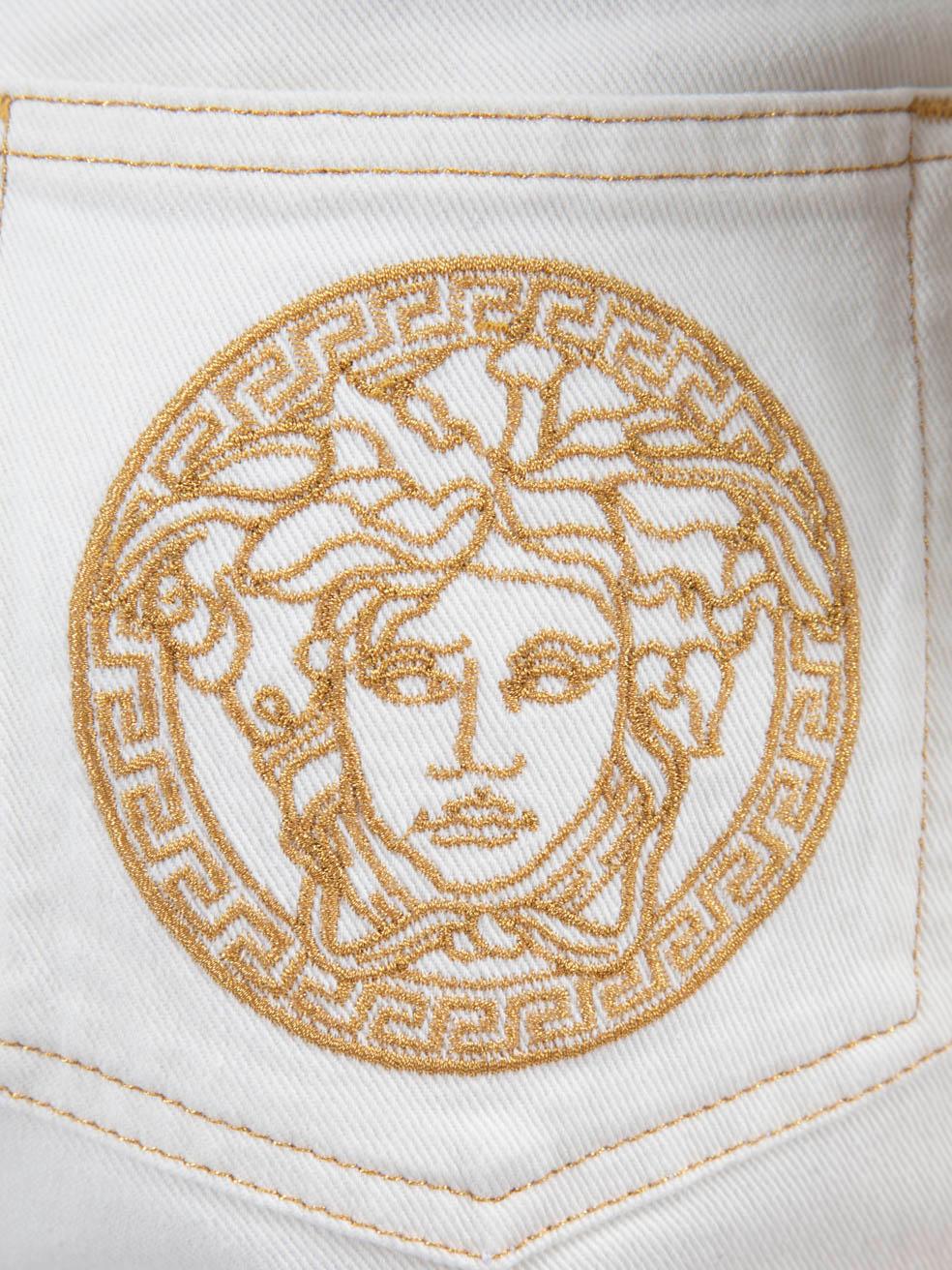 Women's Versace White Denim Gold Stitch Jeans Size M