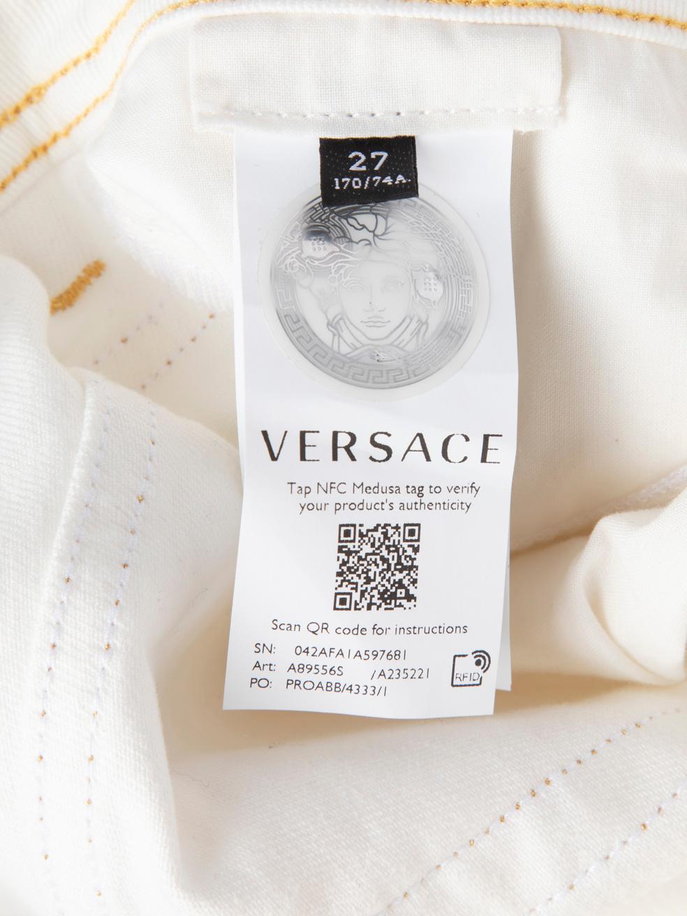 Versace White Denim Gold Stitch Jeans Size M 2