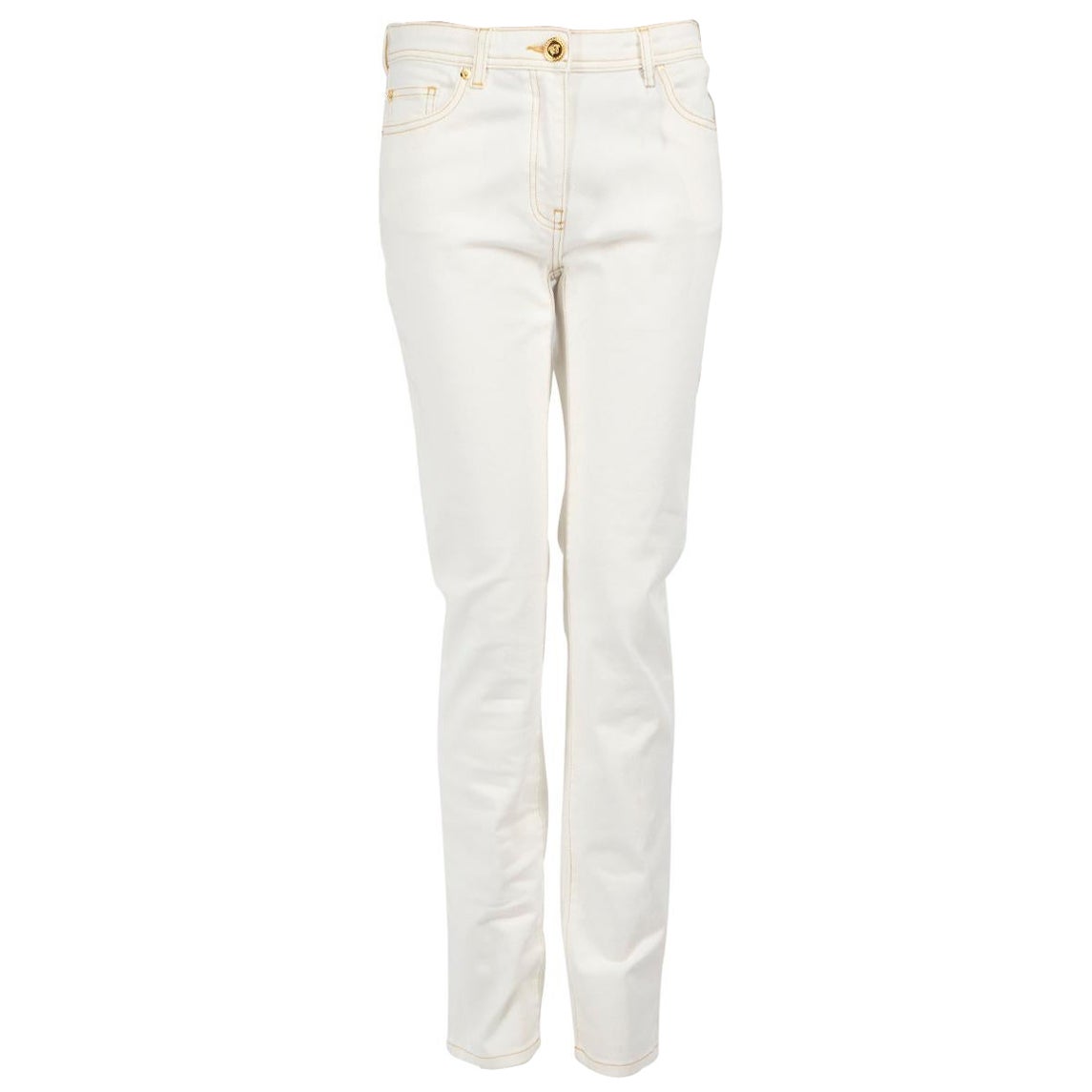 Versace White Denim Gold Stitch Jeans Size M
