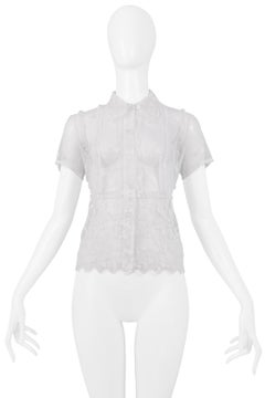 Versace Weiße Kurzarm-Bluse mit Blumenmuster aus Spitze 1990er Jahre