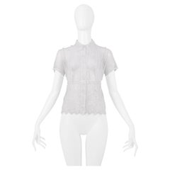 Versace White Floral Lace Short Sleeve Blouse Top 1990s