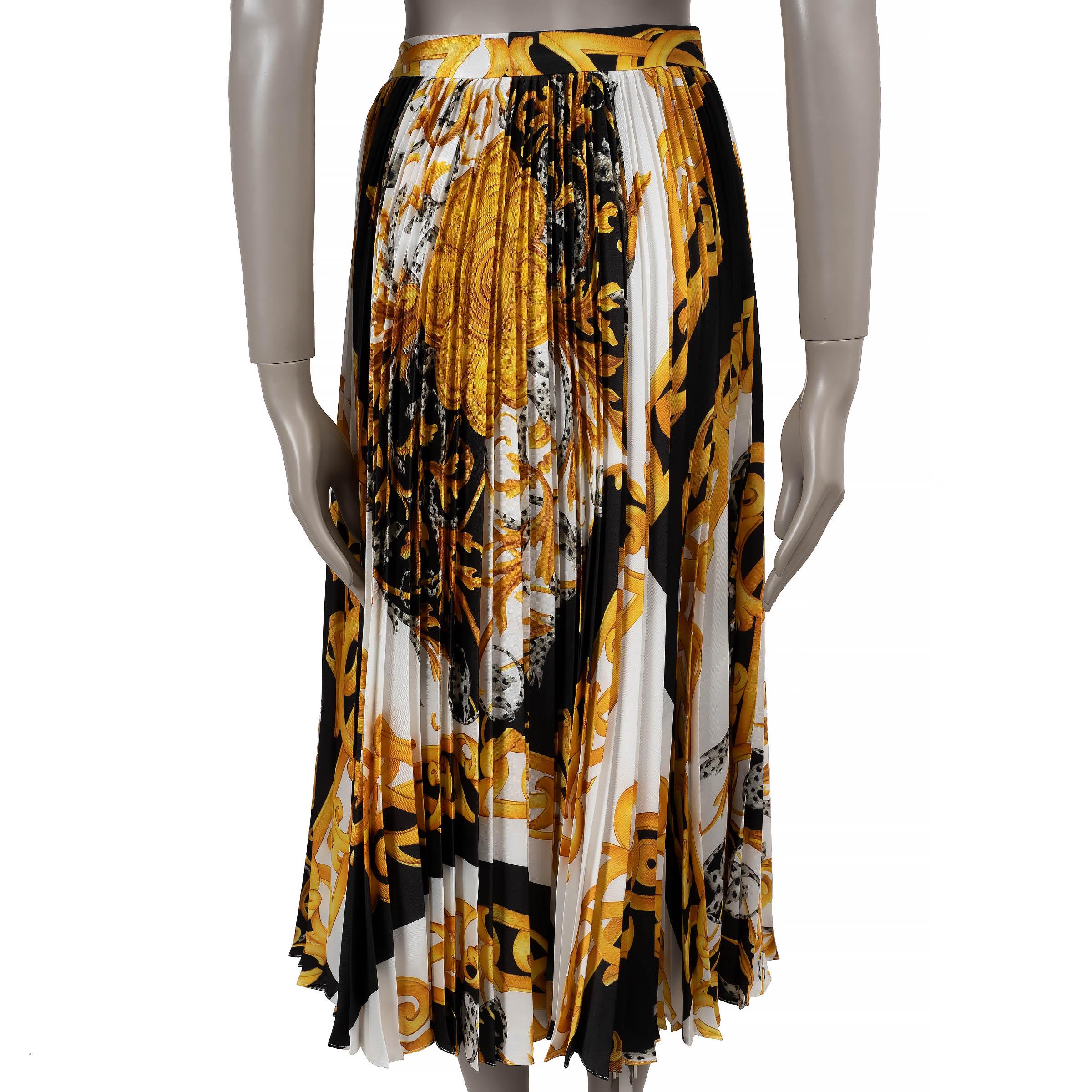 Brown VERSACE white gold black 2020 BAROCCO ACANTHUS PLEATED MIDI Skirt 40 S For Sale