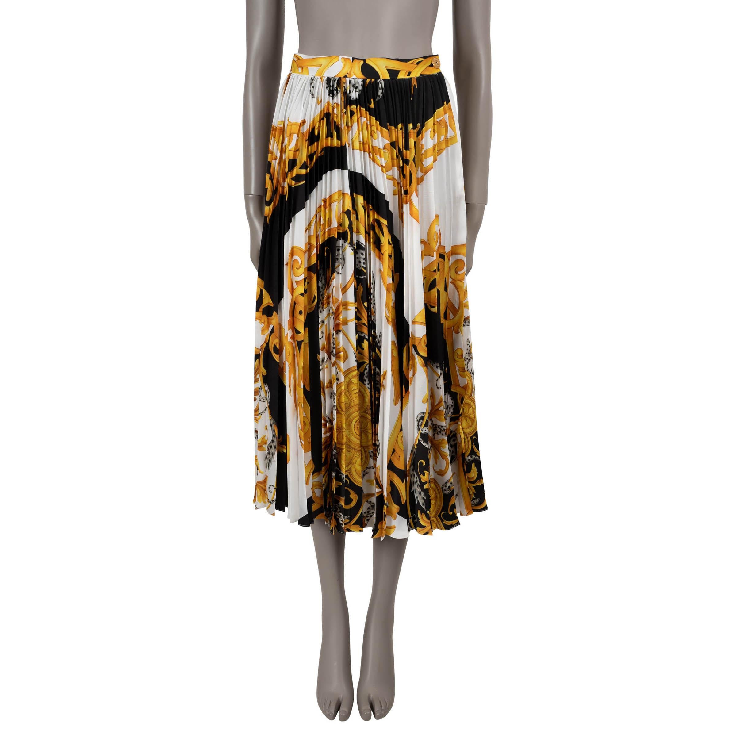 VERSACE white gold black 2020 BAROCCO ACANTHUS PLEATED MIDI Skirt 40 S In Excellent Condition For Sale In Zürich, CH