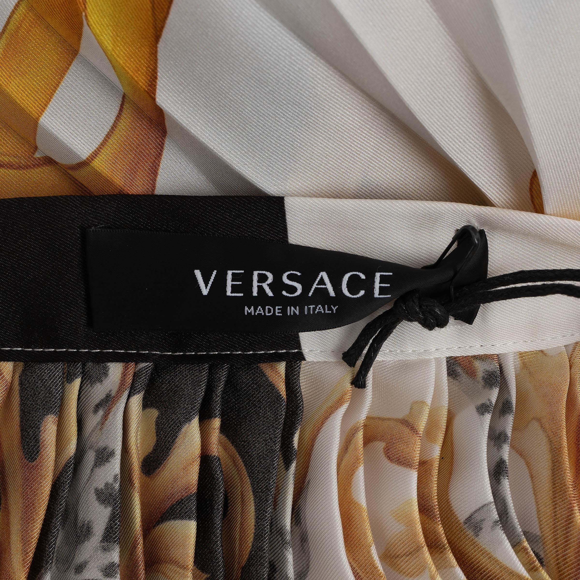 VERSACE white gold black 2020 BAROCCO ACANTHUS PLEATED MIDI Skirt 40 S For Sale 1