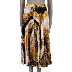 VERSACE white gold black 2020 BAROCCO ACANTHUS PLEATED MIDI Skirt 40 S
