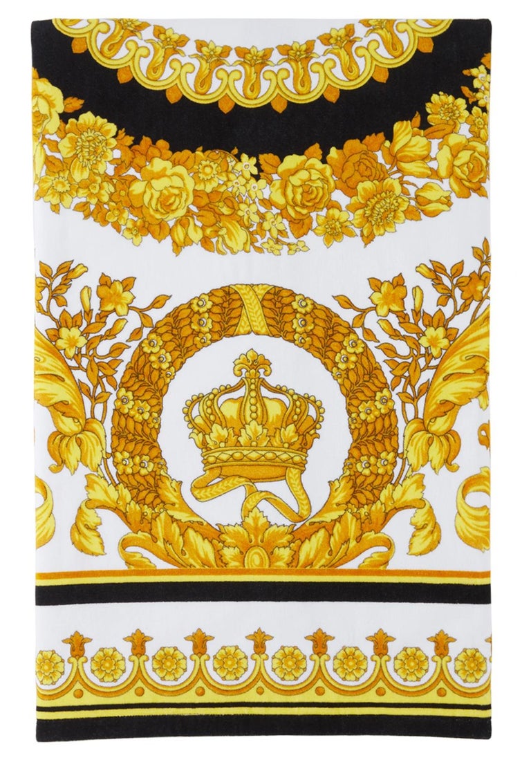 Versace White & Gold Crete De Fleur Dressing Gown In Z7051 Gold