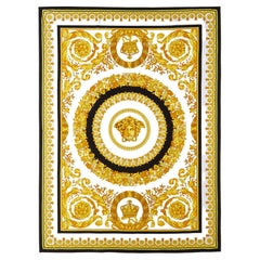 Versace White, Gold, Black Crete De Fleur Print Beach Towel, Bath Sheet, Italy