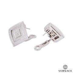 Versace White Gold Diamond Square Earrings 1.10 Carat