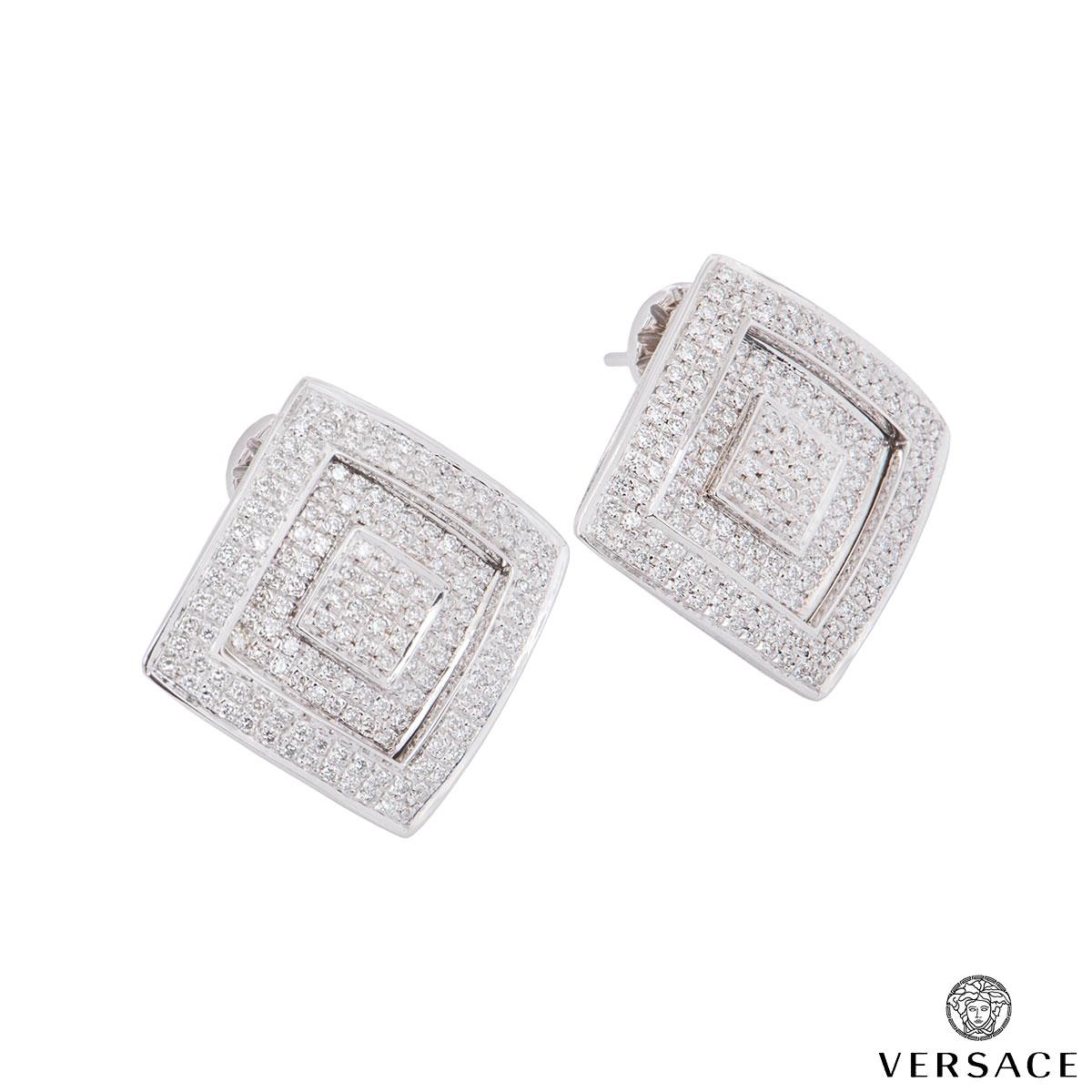 Quadratische Ohrringe von Versace aus Weißgold mit Diamanten 1,10 Karat (Rundschliff) im Angebot