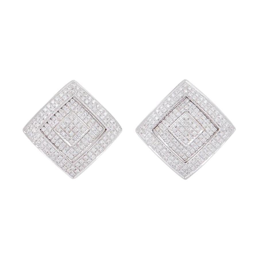 Versace White Gold Diamond Square Earrings 1.10 Carat For Sale