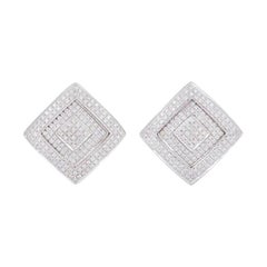 Versace White Gold Diamond Square Earrings 1.10 Carat