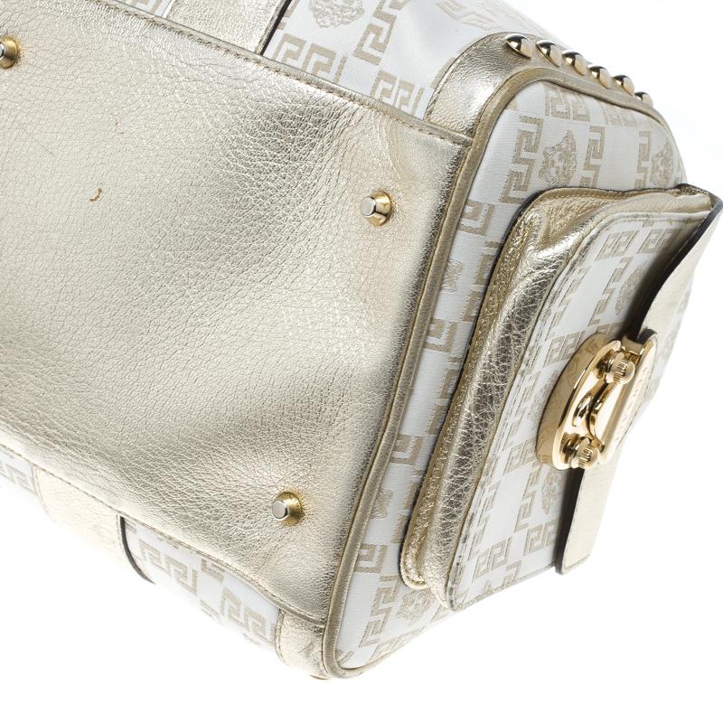 Versace White/Gold Fabric and Leather Snap Out Of It Satchel 3