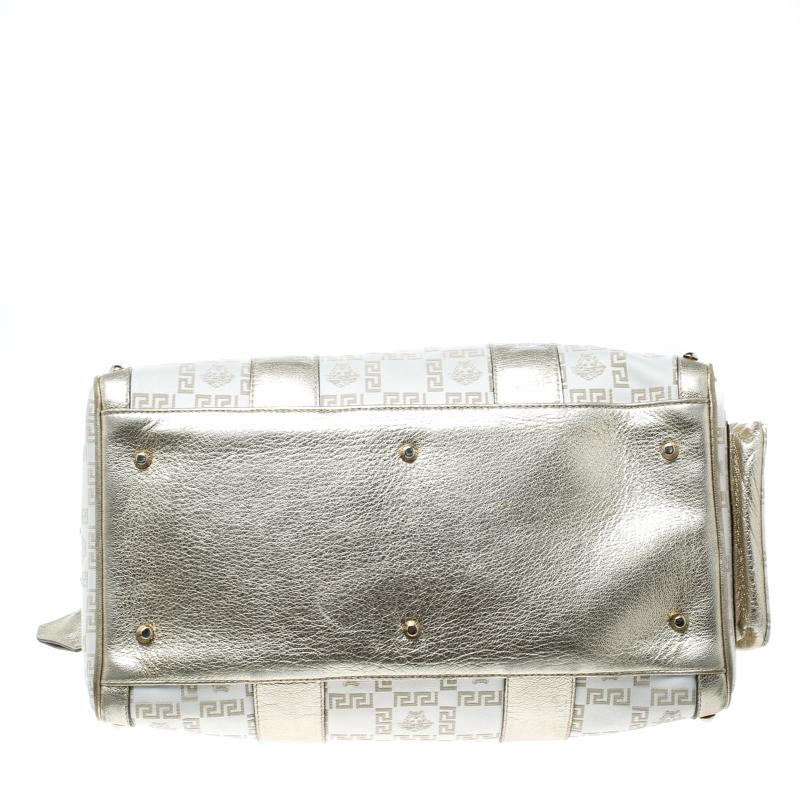 Gray Versace White/Gold Fabric and Leather Snap Out Of It Satchel