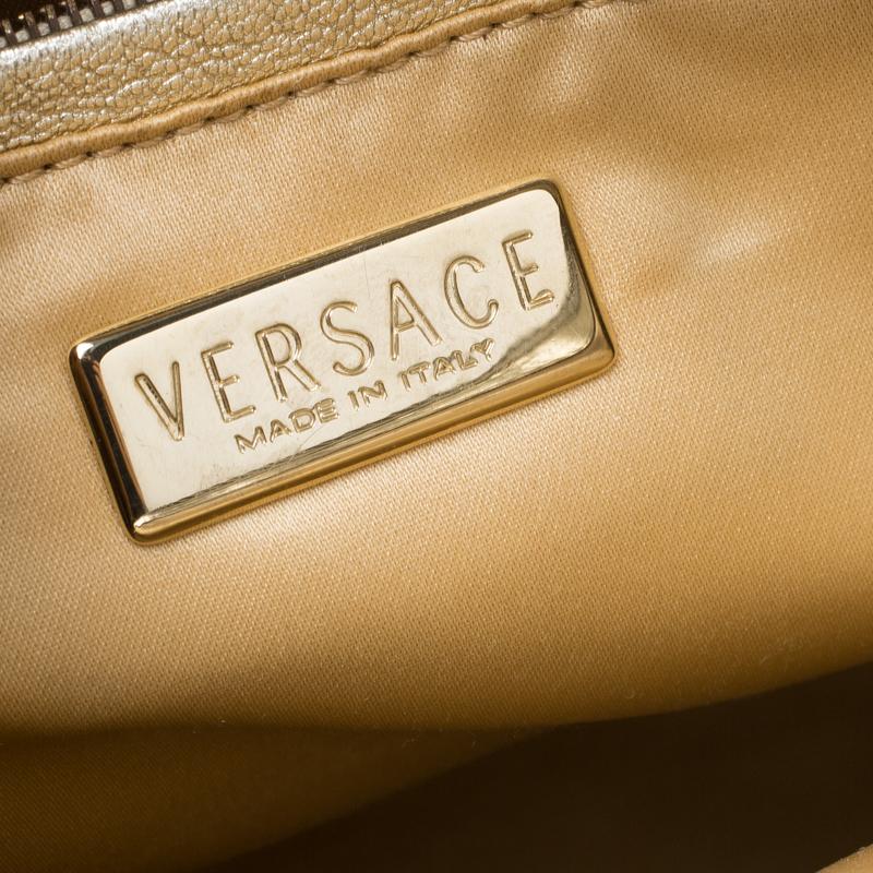 Women's Versace White/Gold Fabric and Leather Snap Out Of It Satchel