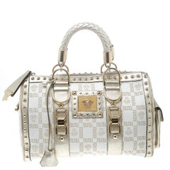 Versace White/Gold Fabric and Leather Snap Out Of It Satchel