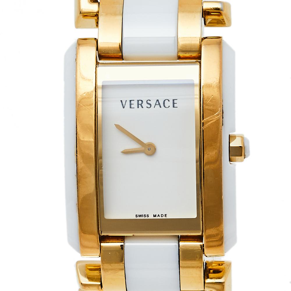 Contemporary Versace White Gold Plated Stainless Steel Ceramic Era Women's Wristwatch 25 mm