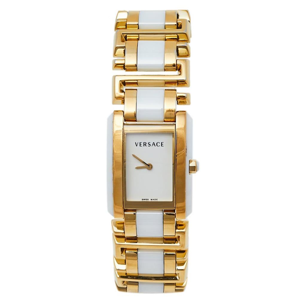 Versace White Gold Plated Stainless Steel Ceramic Era Women's Wristwatch 25 mm