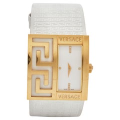 Versace White Gold Tone Stainless Steel V-Greca 64Q Women's Wristwatch 36 mm