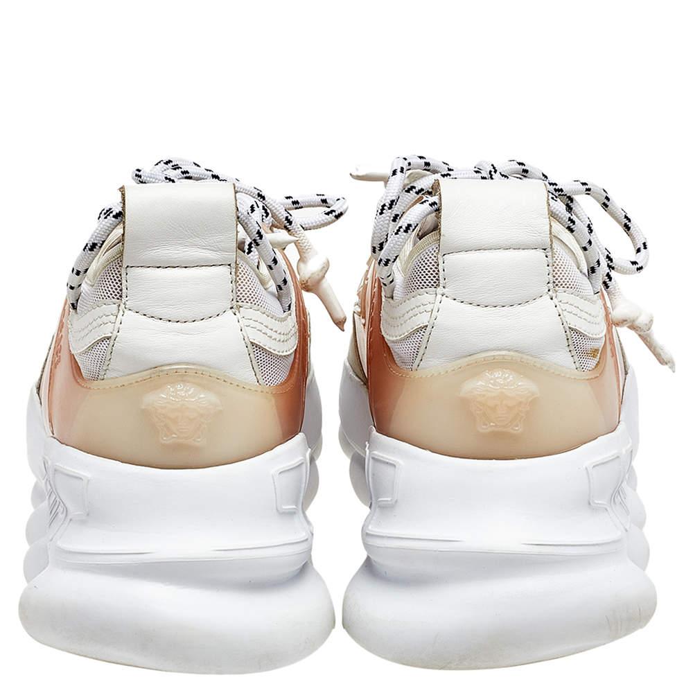 Beige Versace White/Grey Mesh And Nubuck Leather Chain Reaction Sneakers Size 44 For Sale