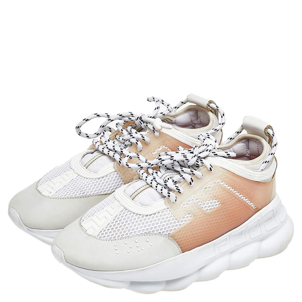 Men's Versace White/Grey Mesh And Nubuck Leather Chain Reaction Sneakers Size 44 For Sale