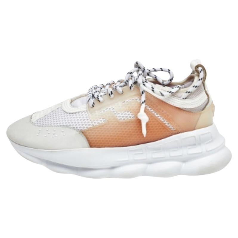 Versace Bianco/Grigio Mesh e Pelle Nubuck Chain Reaction Sneakers Taglia 44