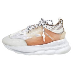 Used Versace White/Grey Mesh And Nubuck Leather Chain Reaction Sneakers Size 44