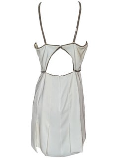 Versace White Halter Mini Dress with Crystal Chain Trim and Open Back