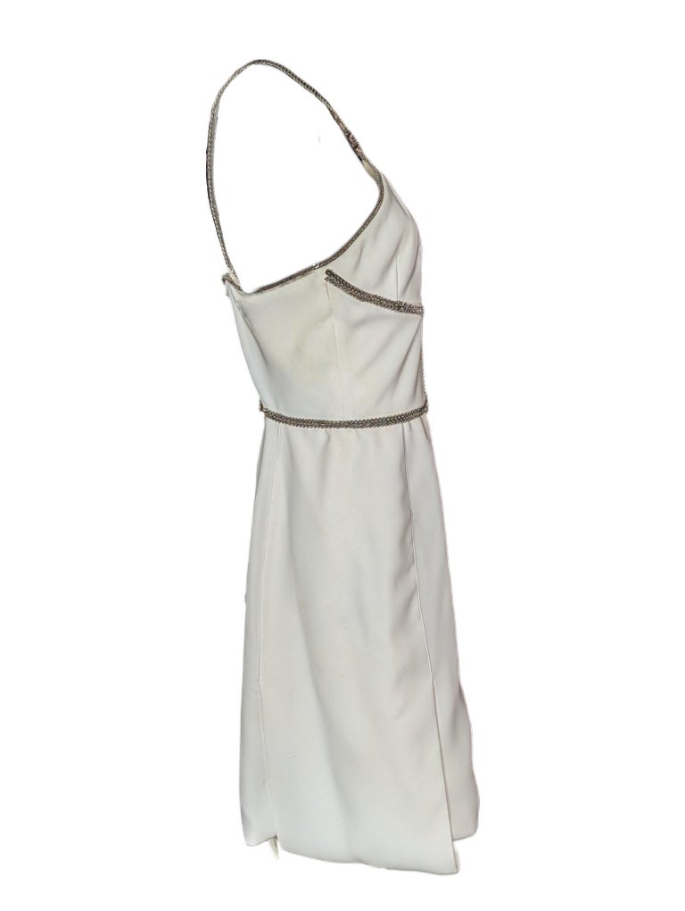 white backless dress with chains White Backless Rhinestone Satin Maxi Dress White / XL