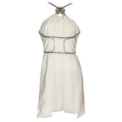 Versace White Halter Mini Dress with Crystal Chain Trim and Open Back