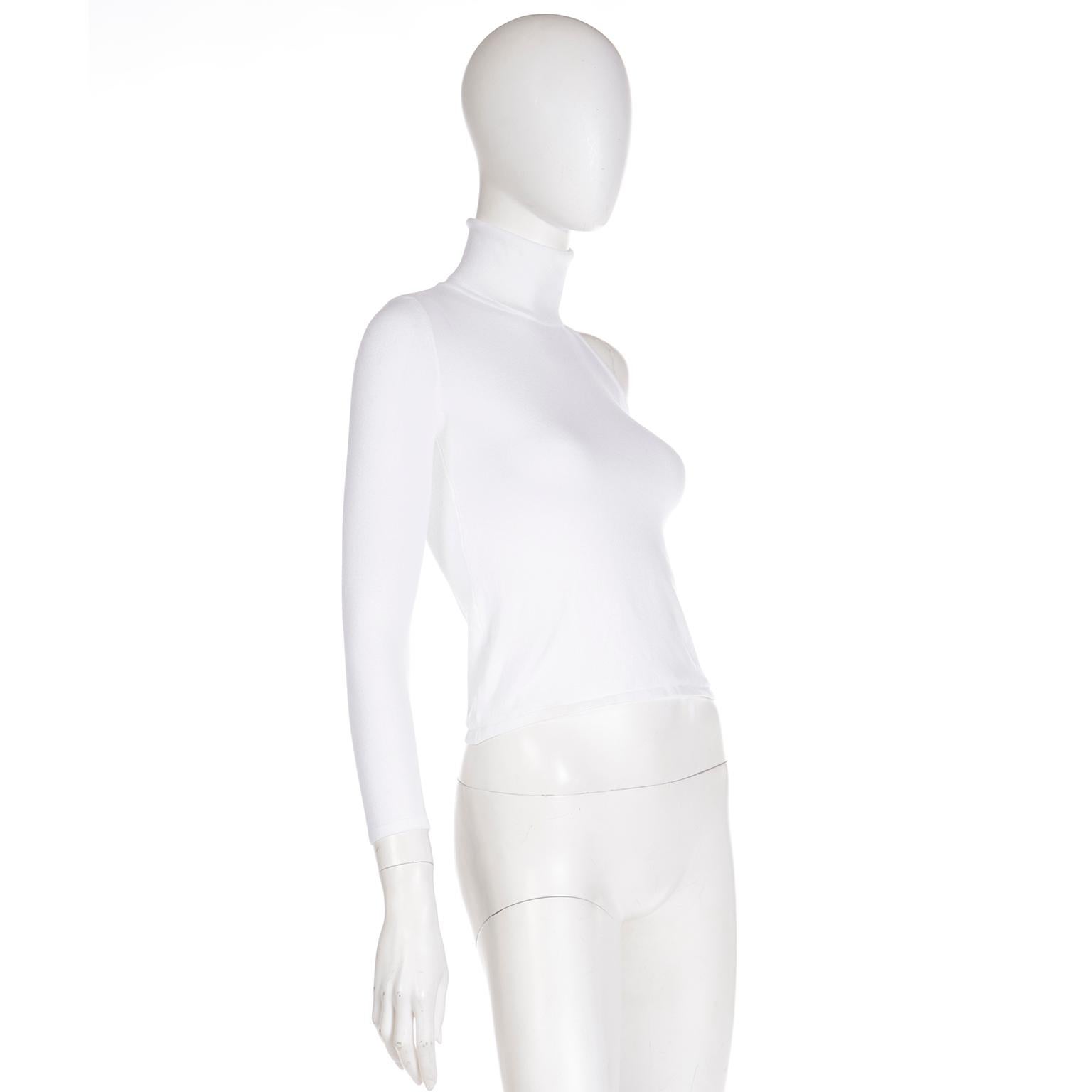 Versace White Knit Long Sleeve Turtleneck Summer Top W Cut Outs at Shoulder For Sale 1