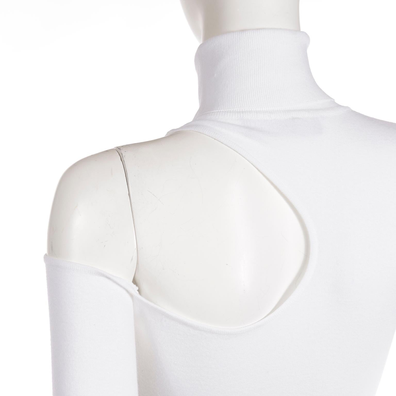 Versace White Knit Long Sleeve Turtleneck Summer Top W Cut Outs at Shoulder For Sale 2