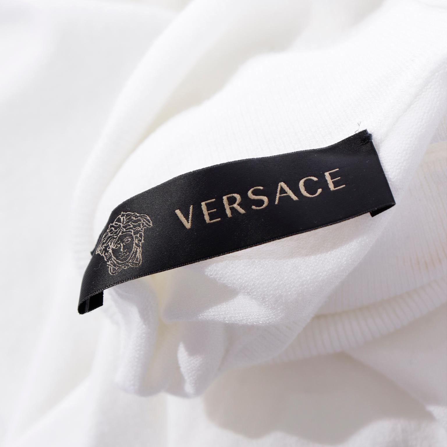 Versace White Knit Long Sleeve Turtleneck Summer Top W Cut Outs at Shoulder For Sale 3
