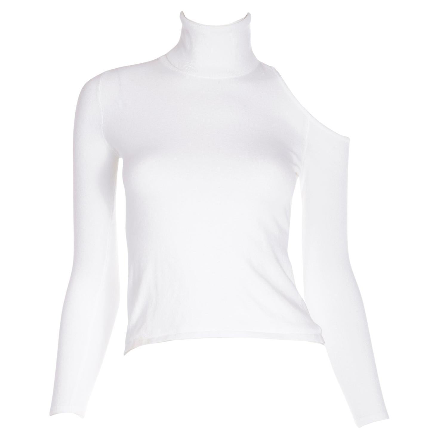 Versace White Knit Long Sleeve Turtleneck Summer Top W Cut Outs at Shoulder For Sale