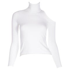 Versace Weißes langärmeliges Strick-Rollkragen-Top mit Schulterausschnitten