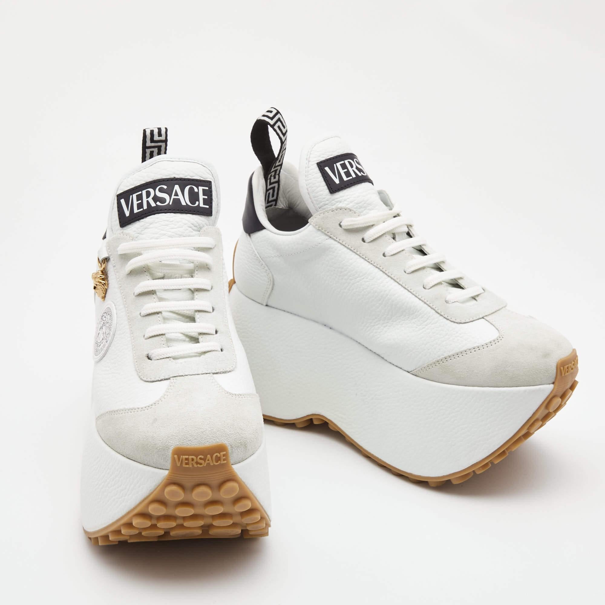 Versace White Leather and Suede Medusa Charm Detail Platform Sneakers Size 37.5 1