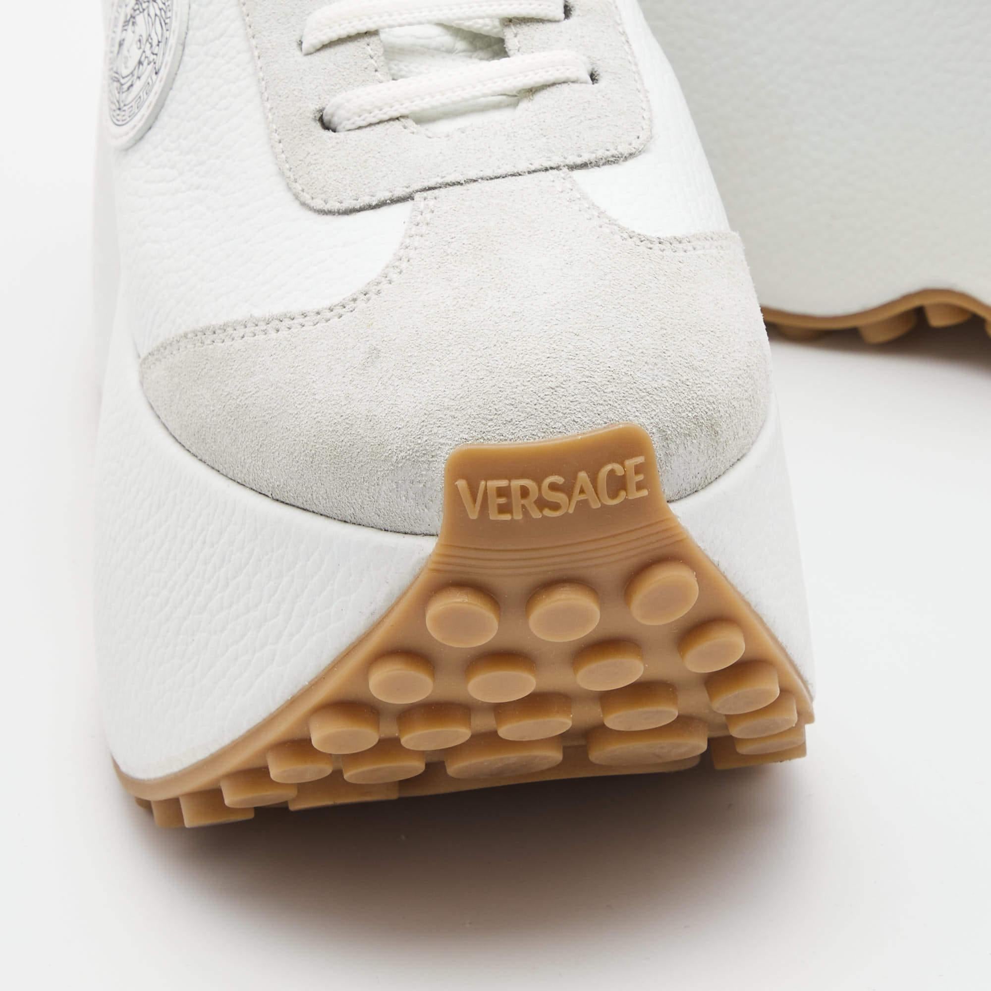 Versace White Leather and Suede Medusa Charm Detail Platform Sneakers Size 37.5 2