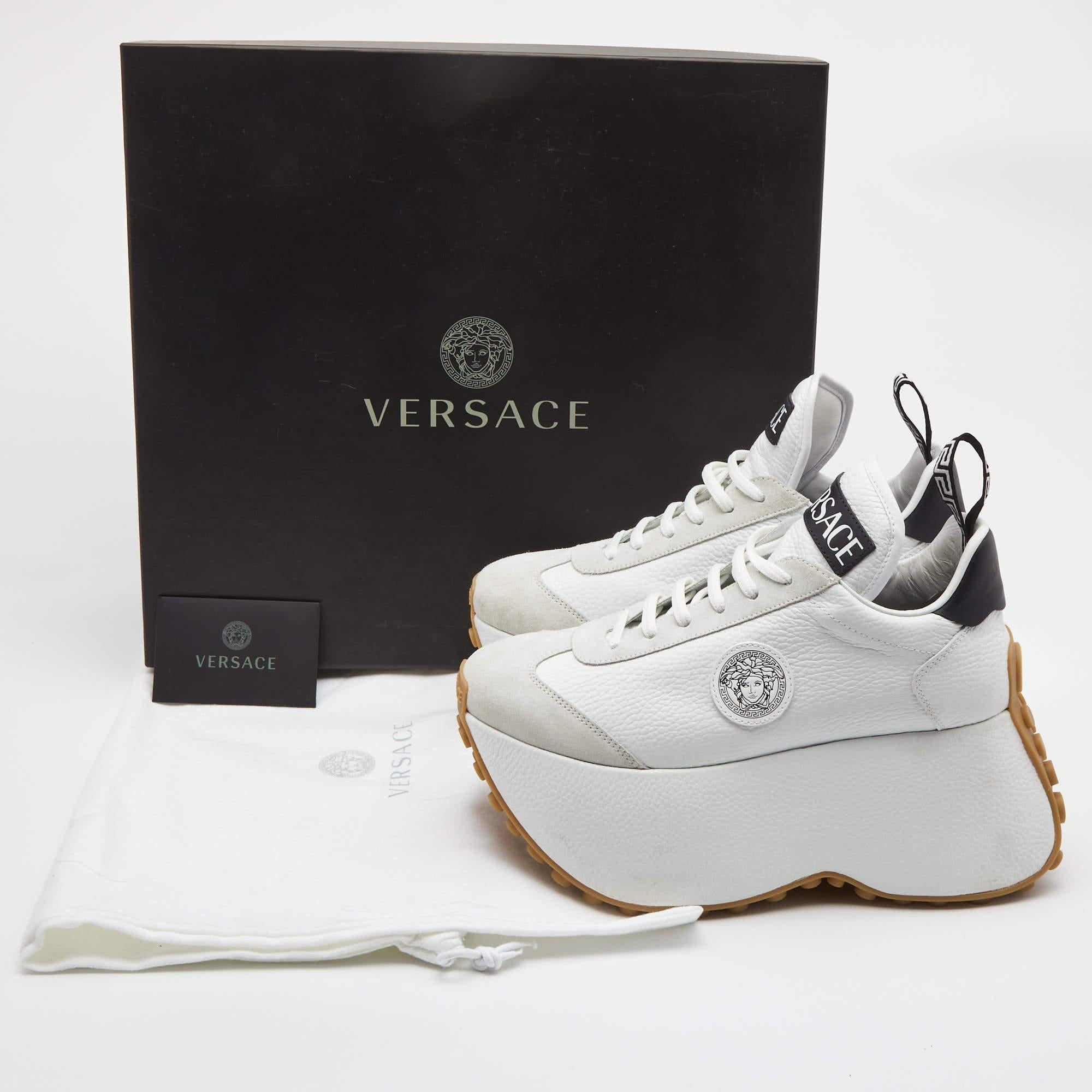 Versace White Leather and Suede Medusa Charm Detail Platform Sneakers Size 37.5 3