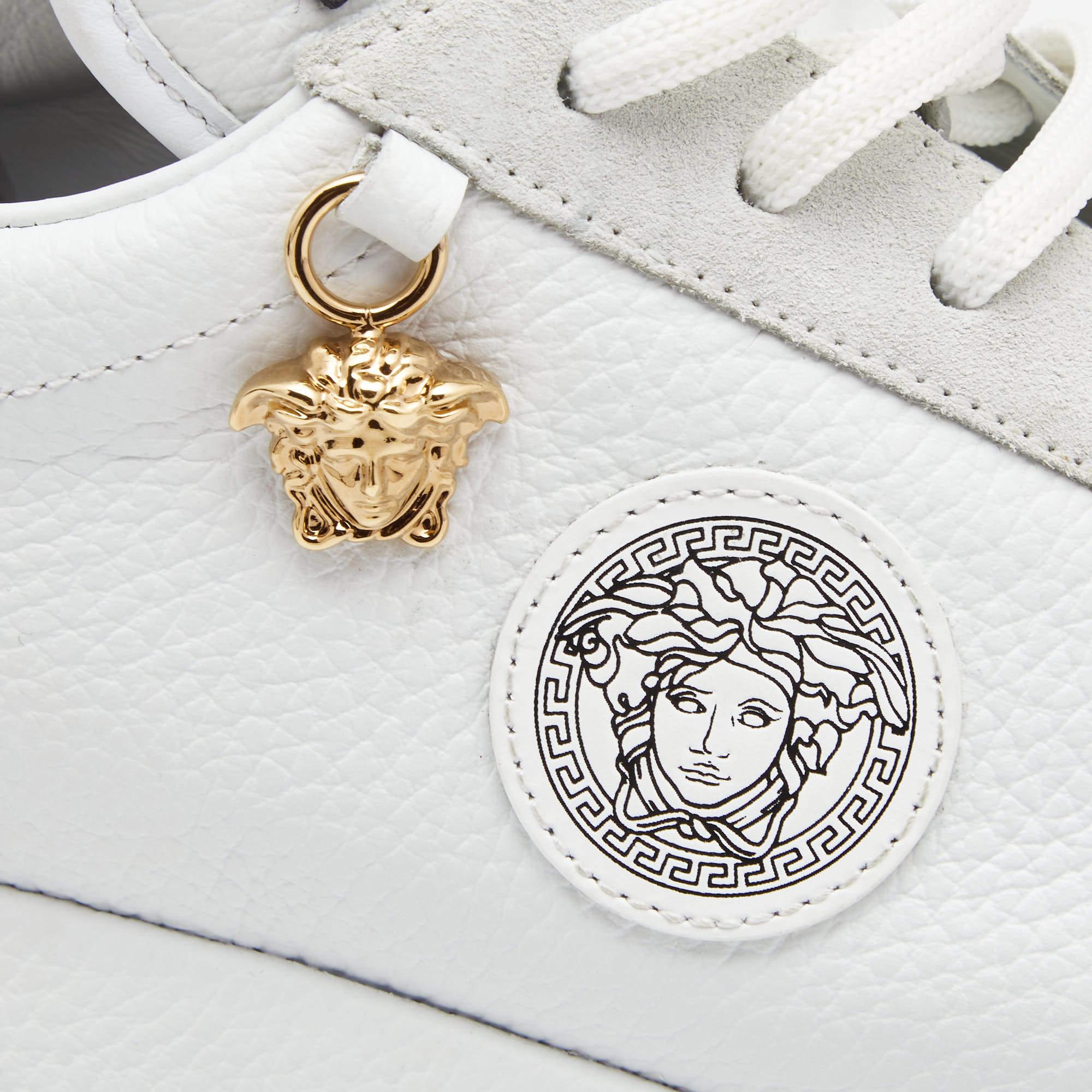 Versace White Leather and Suede Medusa Charm Detail Platform Sneakers Size 37.5 5