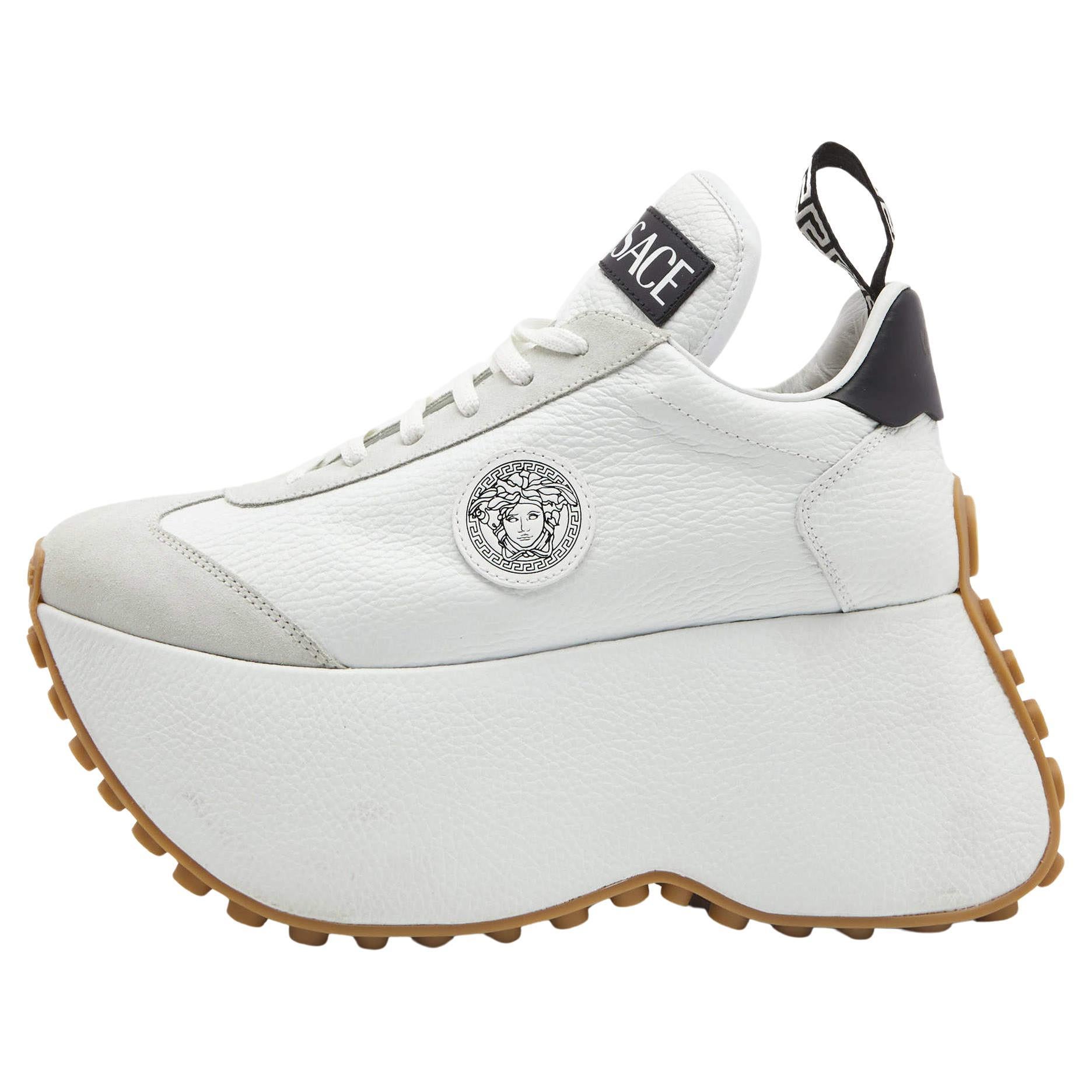 Versace White Leather and Suede Medusa Charm Detail Platform Sneakers Size 37.5