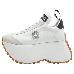Versace White Leather and Suede Medusa Charm Detail Platform Sneakers Size 37.5