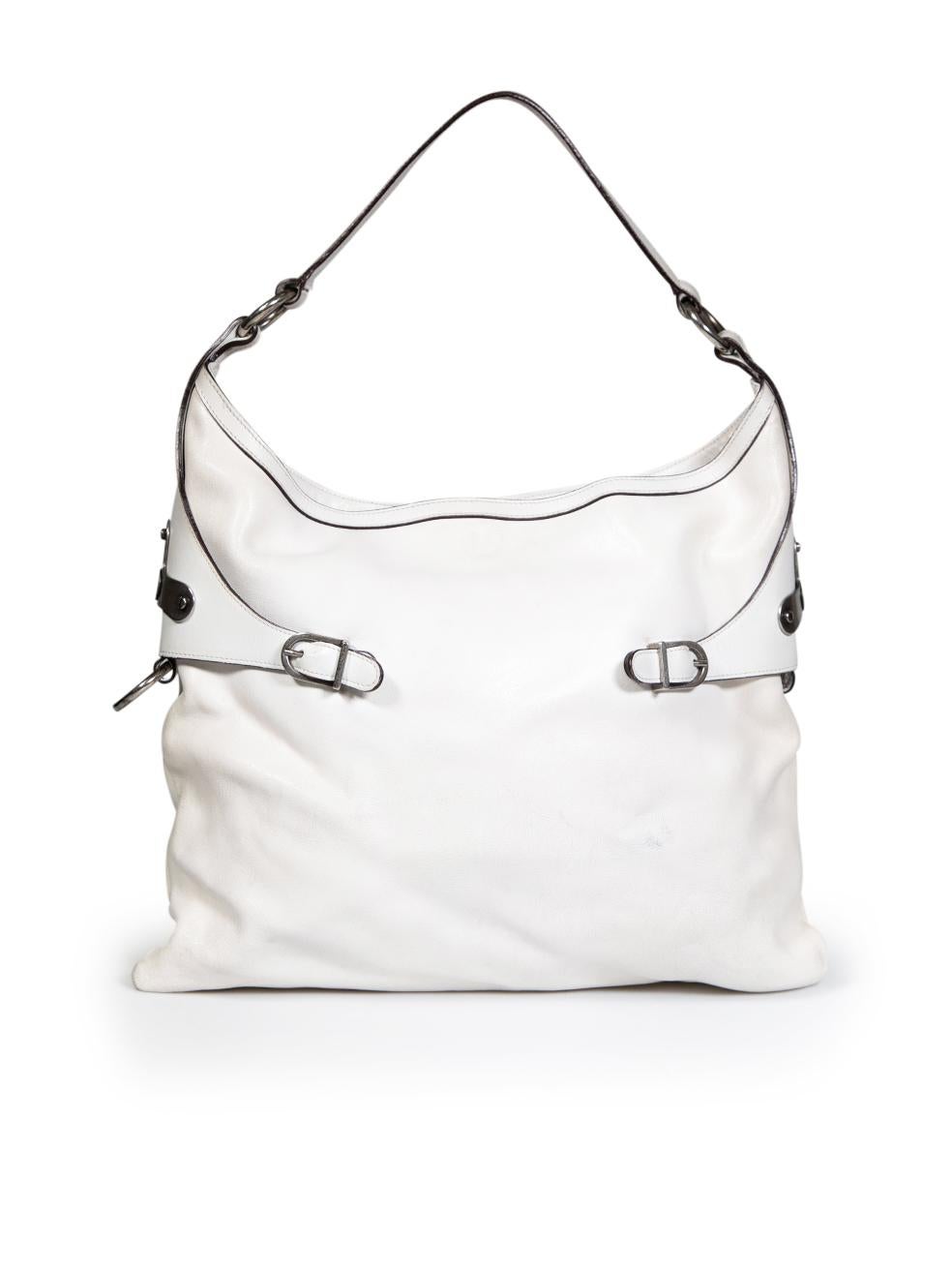 Versace White Leather Buckle Detail Shoulder Bag In Good Condition For Sale In London, GB