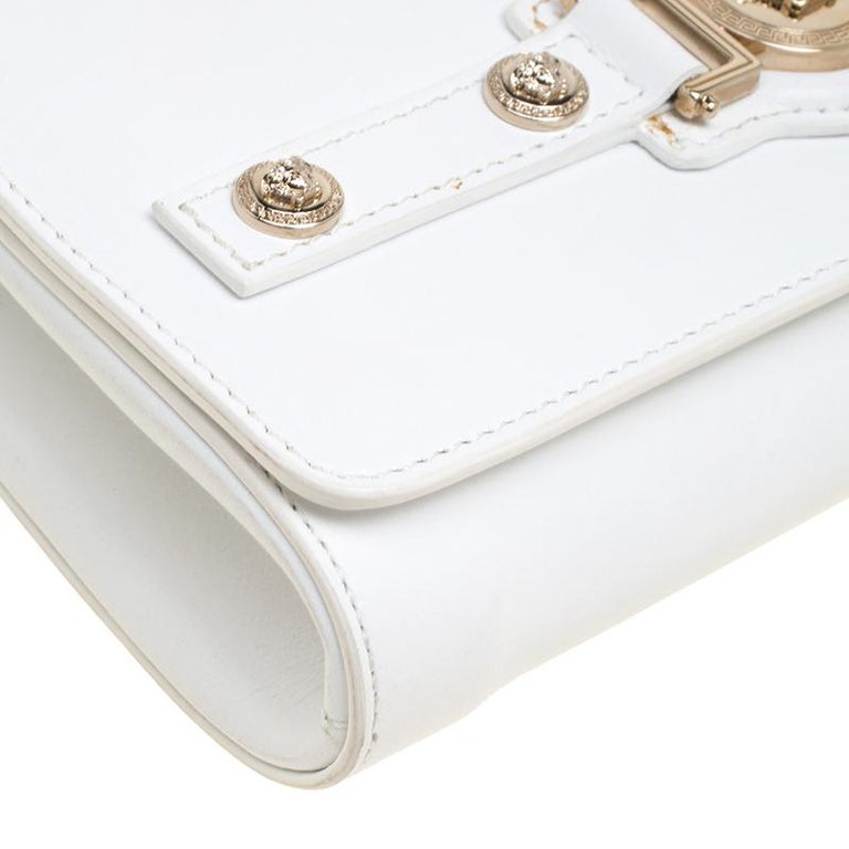 Versace White Leather Chain Clutch Bag at 1stDibs
