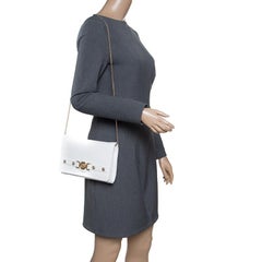 Versace White Leather Chain Clutch Bag