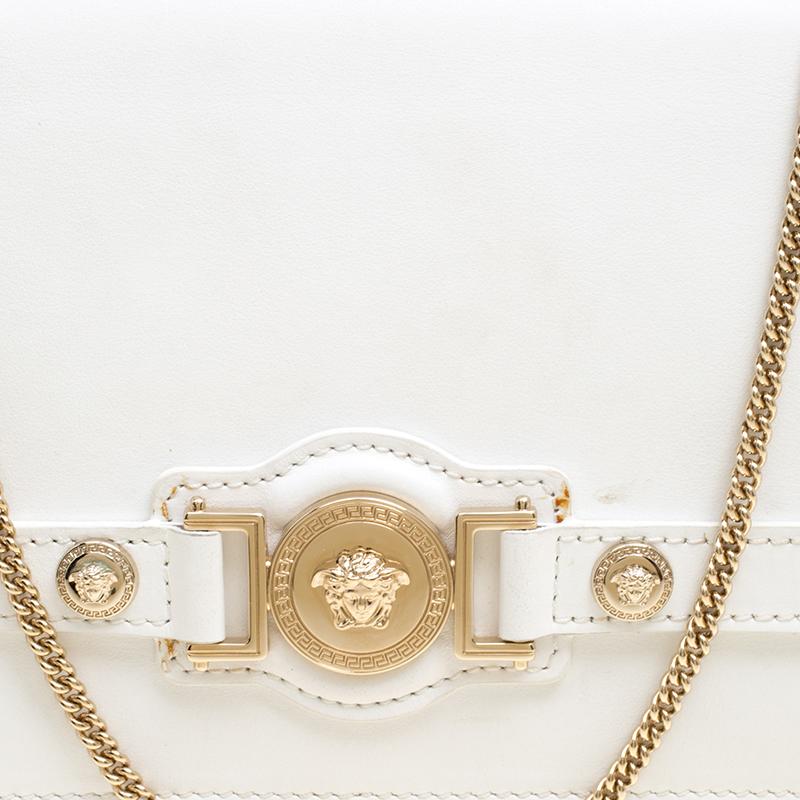 Gray Versace White Leather Chain Clutch Bag