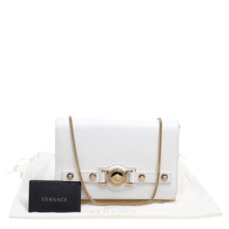 Versace White Leather Chain Clutch Bag at 1stdibs