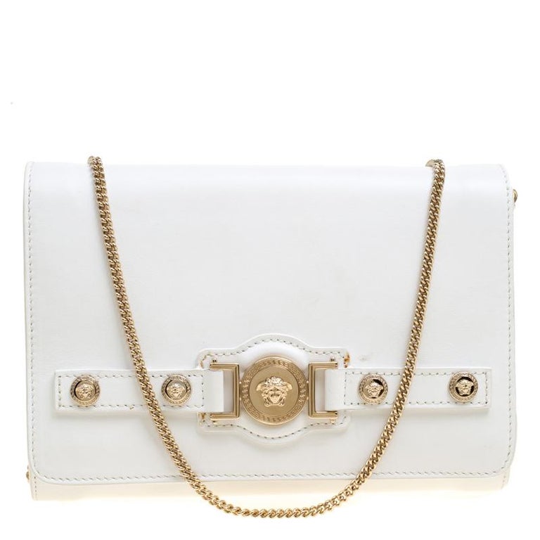Versace White Leather Chain Clutch Bag at 1stdibs
