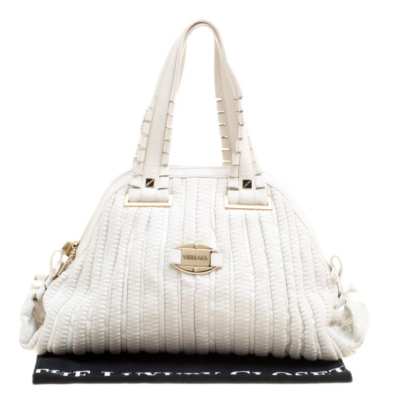 Versace White Leather Dome Satchel 7