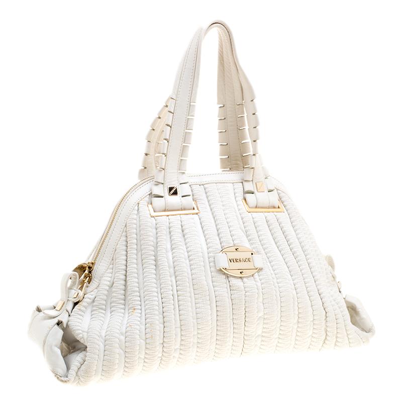 Versace White Leather Dome Satchel (Weiß)